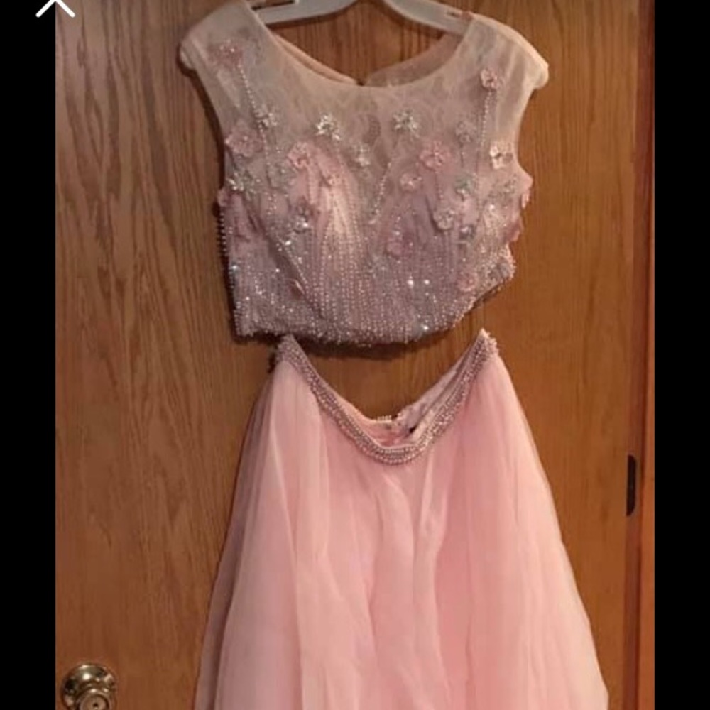 PINK TWO PIECE PROM DRESS